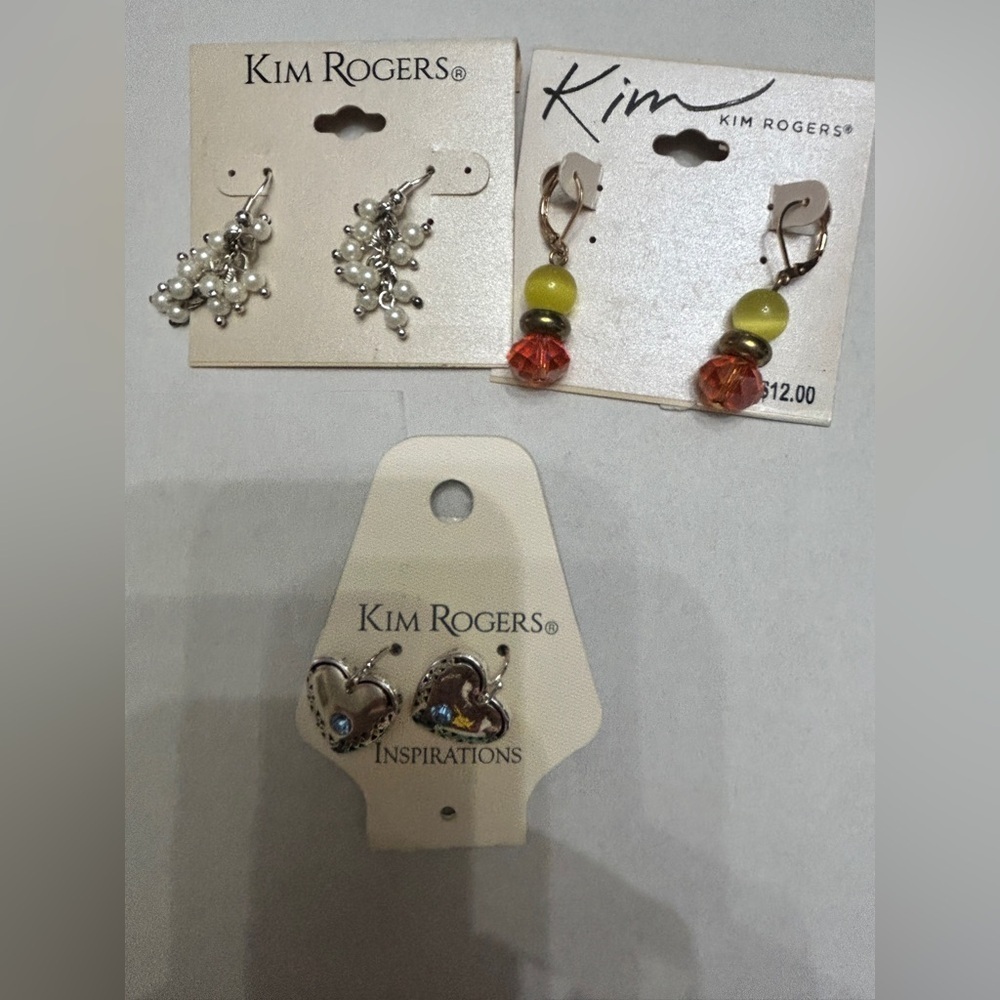 (R22)Kim Rogers Earring Lot (3) Pearl Cluster + Bead Drops + Heart Studs